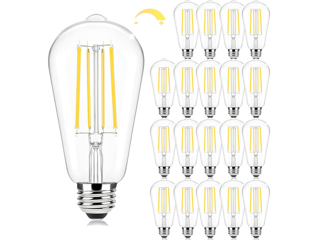 20-Pack Dimmable Led Light Bulbs 60W Equivalent, Vintage Edison Light Bulbs, 2700K Warm White ST58 7W LED Bulb Super Bright 850LM, 90+CRI, Clear...