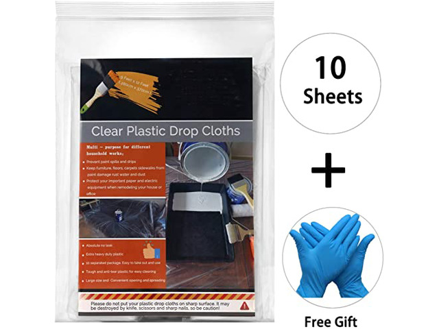 10 Piece Painter Plastic Drop Cloths Sheet,Waterproof Anti-dust Cover,9x12 Feet Disposable Tarp for Painting for Couch/Furniture Cover (Pack of 2)