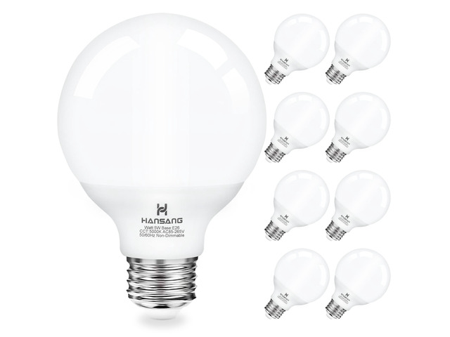 8 Pack E26 LED Vanity Bathroom Light Bulbs 5000K Daylight 60W Equivalent G25 Light Bulbs, E26 Base, CRI85+ Eye-Friendly, Type G Round Light Bulb...