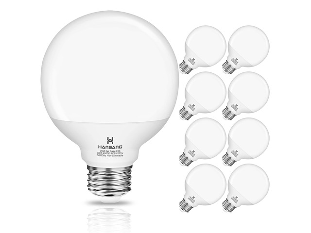 8 Pack G25 LED Globe Vanity Light Bulbs 4000K Natural White 60W Equivalent Bathroom Light Bulbs, E26 Base, CRI85+ Eye-Friendly, Type G Round Light...