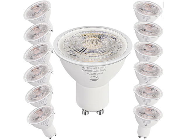 12 Pack GU10 LED Light Bulbs Dimmable 6W (50W Halogen Eq),2700K Warm White 582LM Flicker-Free,38° Beam Angle, 25000-Hour Lifespan, for Track...
