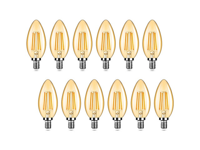 12-Pack Dimmable E12 LED Candelabra Bulbs 40Watt Equivalent, 2200K Amber Warm White, 380Lumens, 4W B11 Chandelier Light Bulbs, Filament Clear Glass...