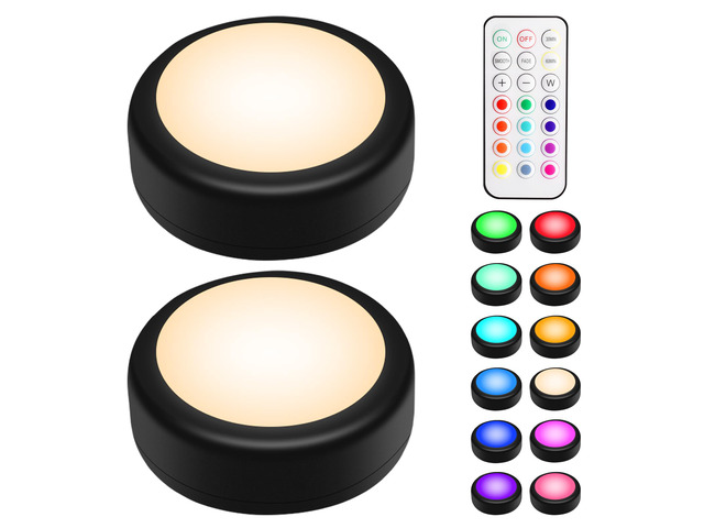 LED Puck Lights with Remote Control, Wireless Under Cabinet & Closet Lighting, RGB 13 Color Changing Lights with Dimmer, Timer & AA Battery...