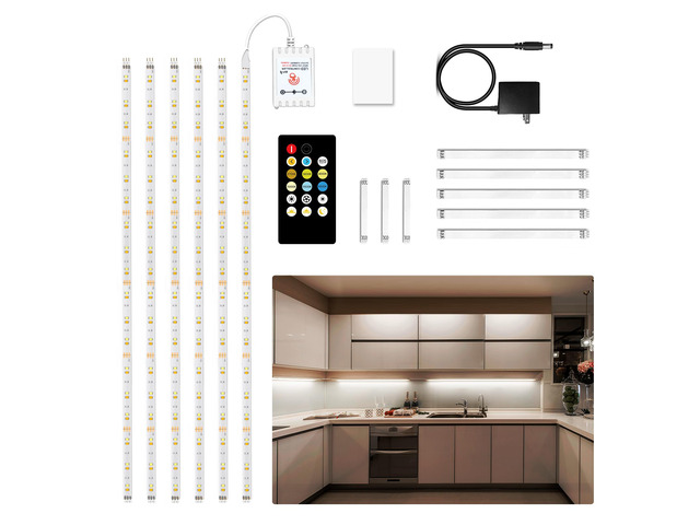 Under Cabinet Lighting kit, 6 PCS LED Strip Lights with Remote, Dimmer and Adapter, Dimmable for Kitchen Cabinet,Counter,TV Back,Showcase...