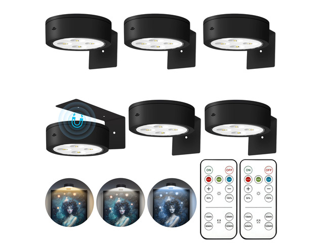 Picture Lights for Wall, Wireless Poster Lights Battery Operated, Black LED Magnetic Painting Light with Remote Dimmable, Timer3 Lighting Modes,...