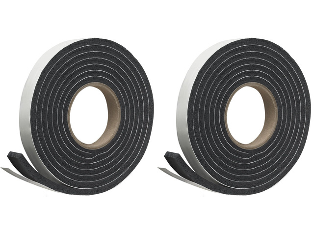P Self-Stick Rubber Foam Weatherseal, 1' W, 5/16' T, 10 ft L, Black (Pack of 2)
