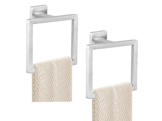 2-Piece Towel Ring - Hand Towel Holder for Bathroom - Brushed Nickel Stainless Steel Towel Holder, Towel Racks for Bathroom, Square Modern Design...
