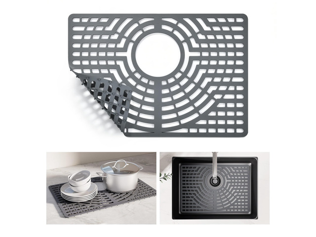 Silicone Sink Protector for Kitchen Sink, 19'x13' Rear Drain Scratch protection, cushions fragile dishes and glassware, dishwasher safe, food-grade...