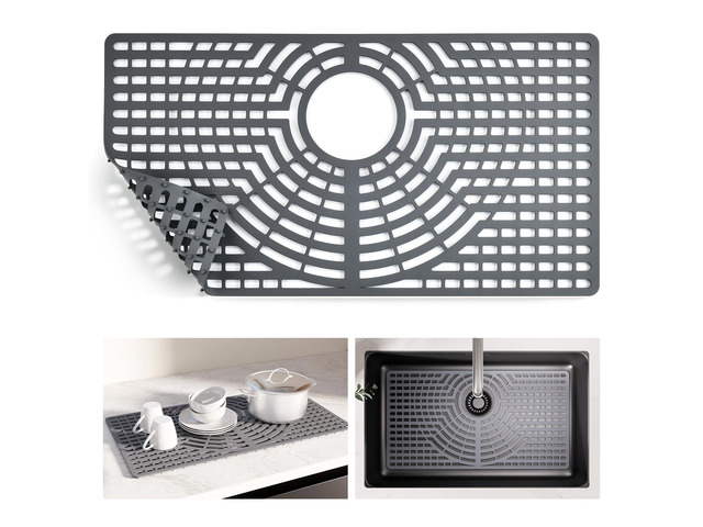 Silicone Sink Protector for Kitchen Sink, 26x14' Rear Drain Scratch protection, cushions fragile dishes and glassware, dishwasher safe, food-grade...