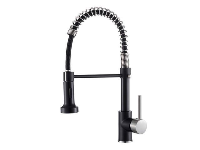 Kitchen Faucet with Pull Down Sprayer Brushed Nickel & Black 1 Handle Spring Sink Faucets, Lead-Free Stainless Steel, 1 or 3-Hole with Deck...