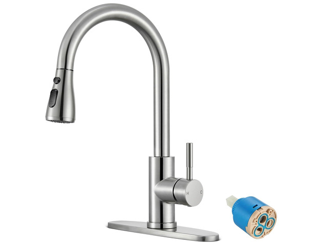 Kitchen Faucets with Pull Down Sprayer, High Arc, Brushed Nickel Single Handle Stainless Steel Kitchen Sink Faucet, Single hole or 3 Hole, with...