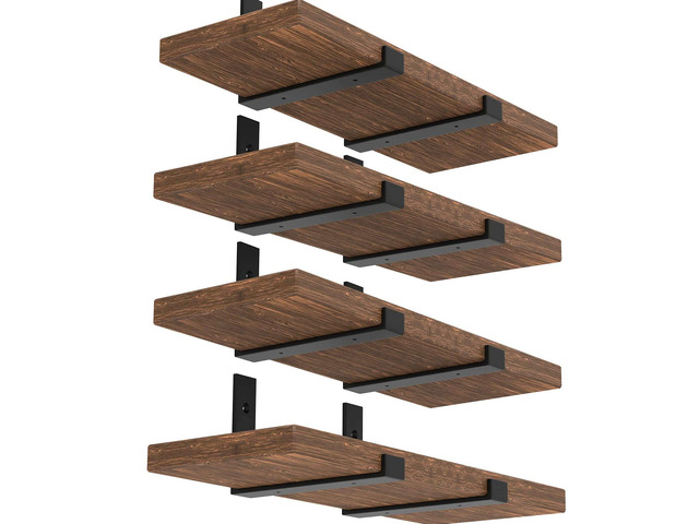 Shelf Bracket, Heavy Duty Floating Shelf Brackets 10-Inch Long, 8-Pack Brackets for Shelves, Black Coated J Shape Metal Wall Shelf Support Brackets...