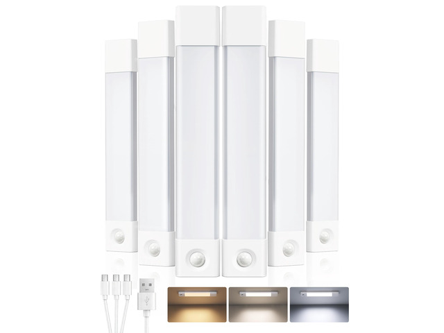11.8'' Motion Sensor Closet Lights,Under Cabinet Lighting, 6 Pack Rechargeable, 3 Color Temps, Glare-Free, Dimmible, Wireless, Stick-On, Night...