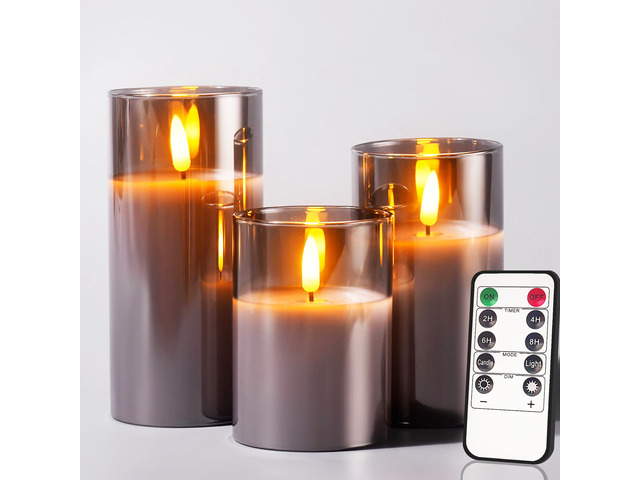 Glass Battery Operated LED Flameless Candles with Remote and Timer, Real Wax Candles Warm Color Flickering Light for Festival Wedding Home Party...
