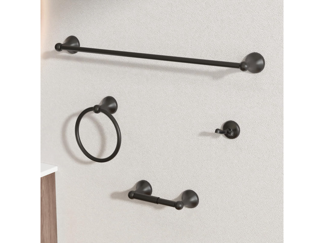 Bathroom Accessory Set, Matte Black Adjustable Expandable Towel Bar 4-Piece Bathroom Hardware Set Wall Mounted Robe Hook Toilet Paper Holder Towel...