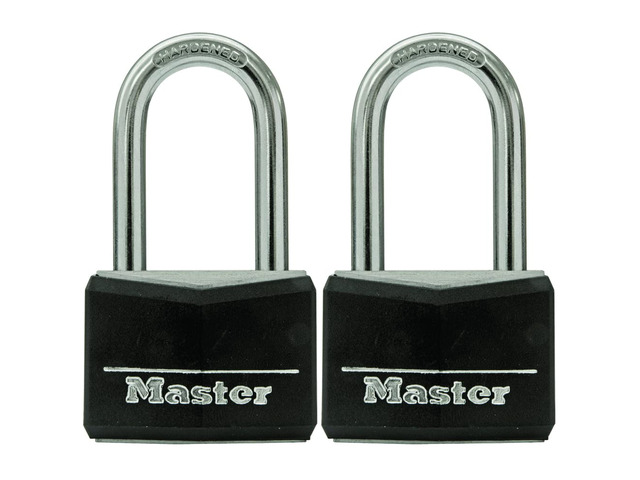 Black Vinyl Covered Aluminum Padlock with Key, Keyed-Alike Lock for Toolboxes, Gym Lockers, or Storage Locker, 2 Pack, 141TLF
