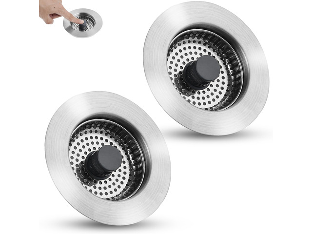All Metal Sink Drain Strainer for Kitchen Sink, 2PACK Universal Fit Pop Up 3-in-1 Sink Stopper Drainer for US Standard 3-1/2 inch Drain Filter,...