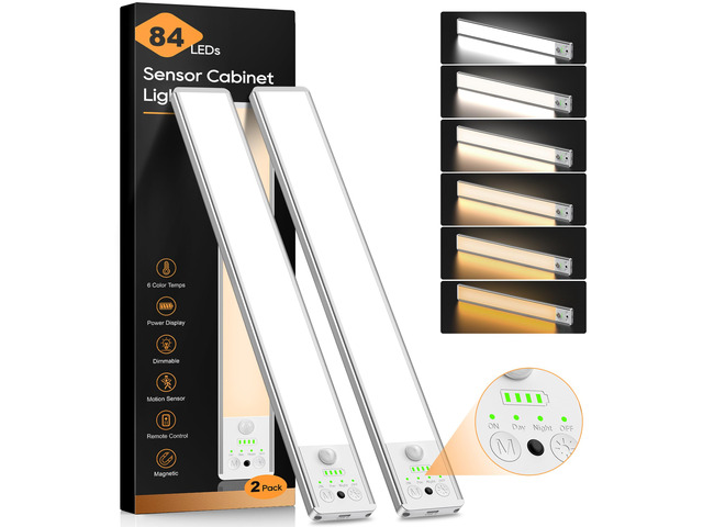 10.5 Inch Under Cabinet Lighting, 6 Color Temps Motion Sensor Light Indoor, LED Power Display Rechargeable Battery Operated Closet Light, Magnetic...