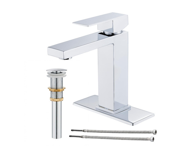 Chrome Bathroom Faucet, Single Hole Vanity Bath Faucet Single Handle Modern Stainless Steel Bathroom Faucets for Sink 1 Hole with Pop Up Drain...