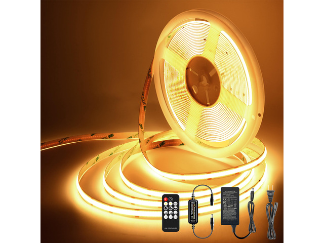 LED Strip Lights 32.8FT,Dimmable cob led Strip with Adapter and Remote,Superbright 24V led Tape,CRI90+,2700K Warm White led Strips,Indoor Perfect...