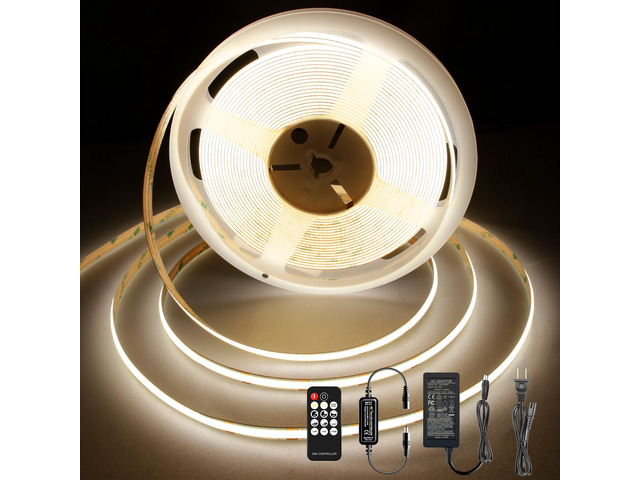 LED Strip Lights 32.8FT,Dimmable cob led Strip with Adapter and Remote,24V Strip Lights CRI90+ 8mm Wide 3840leds,Natural White 4000K Indoor led...
