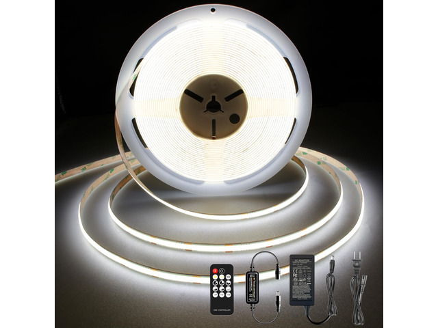 COB LED Strip 32.8ft,Dimmable Strip Lights, 6000K Daylight Super Bright LED Strip Lights, DC24V CRI90+,LED Tape Light with UL-Listed Power Supply,...