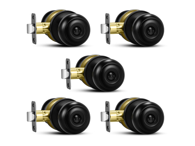 5 Pack Matte Black Door Knobs, Privacy Door Knob with Lock, Interior Doorknobs with Round Ball, Keyless Door Lockset for Bedrooms Bathrooms