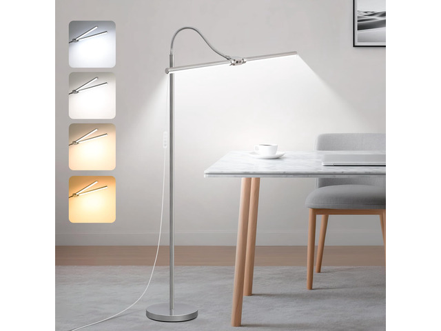 Bright Floor Lamp, 18W/2000LM Silver LED Floor Lamp with Double Head Adjustable Gooseneck, Dimmable Craft Light for Sewing Tatoo PuzzleEye Caring...