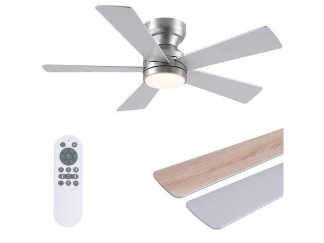 46' Ceiling Fan with Lights Low Profile, Flush Mount Ceiling Light with Remote and 5 Blades, Mute Reversible Motor, 6 Speeds and 3CCT Dimming,...