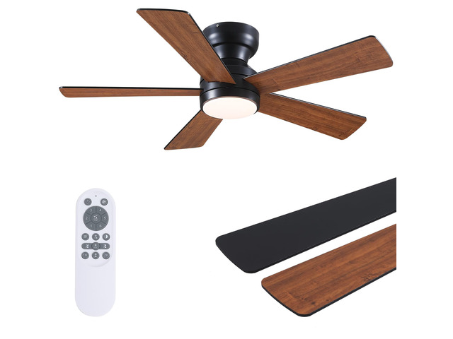 Ceiling Fans with Lights Flush Mount - 46in Low Profile Ceiling Fan Remote Control with 5 Dual-Sided Blades, Reversible 6 Speeds, Dimming & 2H...
