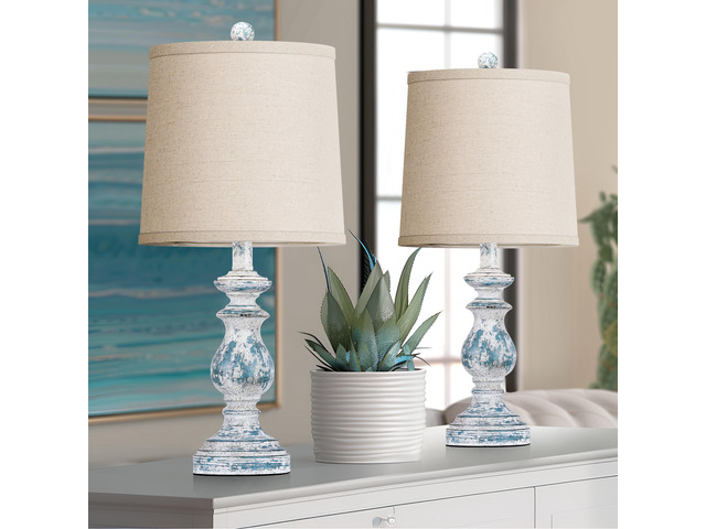 Traditional Table Lamp Set of 2, Rustic Farmhouse Table Lamps for Living Room Bedroom, 22' Bedside Desk Lamps Vintage Nightstand Lamps with Linen...