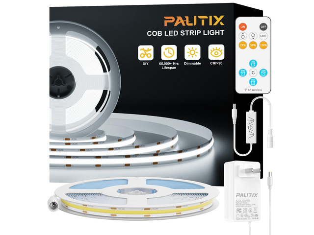 COB LED Strip Light,Strip Lights with RF Remote,UL Listed Daylight White Natural White 6000K 16.4ft Super Bright Dimmable 24V Flexible LED Tape...