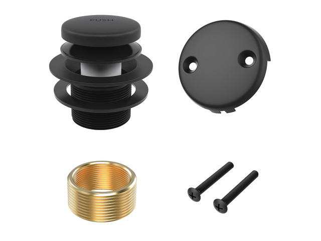 Matte Black Bath Tub Drain and Overflow Kit, Bathtub Drain Stopper Tub Drain Cover with 2-Hole Overflow Faceplate, All Metal Tip-Toe Bathtub Drains...