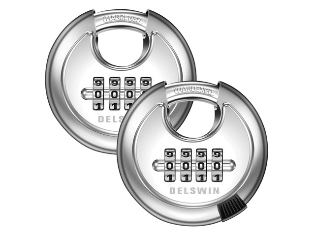 4 Digit Combination Lock Disc Padlock with Hardened Steel Shackle Outdoor Combo Lock for Outdoor Gate Sheds,Storage Unit,Garage,Fence,Gym Locker(2...