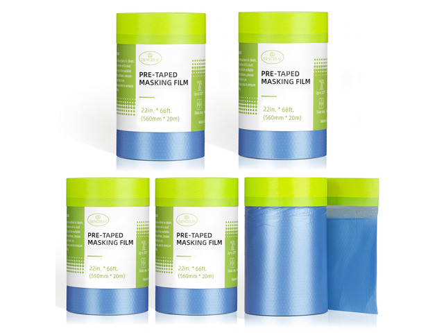Pre-Taped Masking Film for Painting - 22' x 66' Painters Plastic Sheeting with Automotive Paint Tape and Drape for Covering Cars, Walls, Windows...