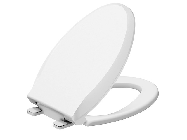 Durable Elongated Toilet Seat with Slow Soft Close - Easy to Install and Clean, Never Loosens - White, Fits Most Elongated Toilets