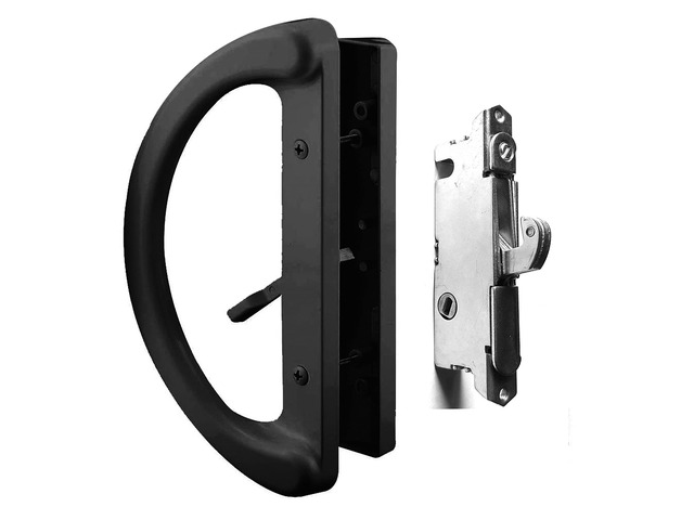 Patio Sliding Glass Door Handle Set with 45° Mortise Lock Suitable for Sliding Glass Patio Door Thickness from 1-1/2' to 1-3/4', Fits 3-15/16 Screw...