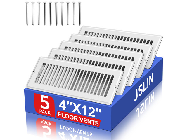 4x12 Floor Register, 5-Pack White Vent Covers for Home Floor Wall Ceiling Heavy Duty Steel Floor Vents, Quiet & Anti-Rust Adjustable Air Vent...