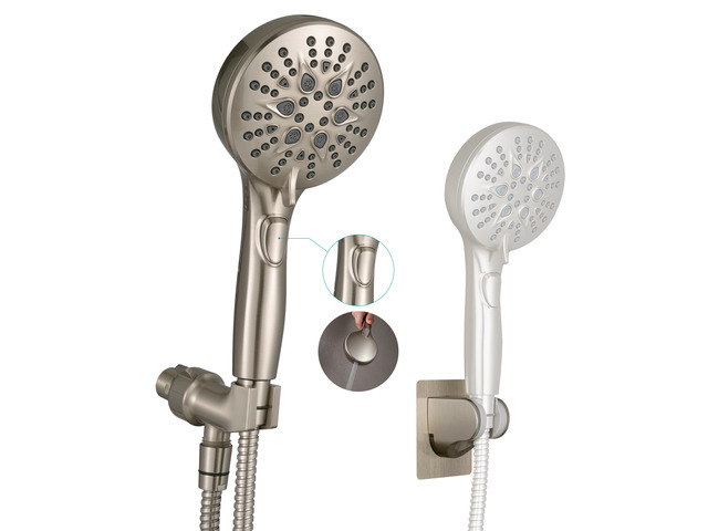 Handheld Shower Head with ON OFF Switch & 79in Stainless Steel Hose Brushed Nickel,Built-in Power Spray,7-mode High Pressure Spray with Bracket &...