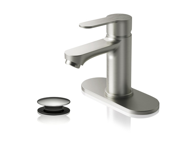 Nickel Bathroom Faucet, Lead-Free for 1 or 3 Hole 4' Vanity Sink NSF372 Compliant,Anti-peeling PVD Finish,Includes Pop-up Drain & Hoses,Single...