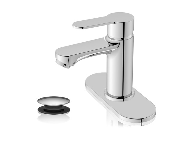 Chrome Bathroom Faucet, Lead-Free for 1 or 3 Hole 4' Vanity Sink NSF372 Compliant,Anti-peeling PVD Finish,Includes Pop-up Drain & Hoses,Single...