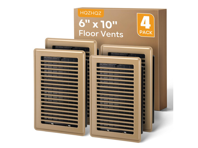 6x10 Floor Register, 4 Pack Brown Floor Vent Covers, Heavy Duty Steel Walkable Floor Vents, Easy Adjust Air Supply Lever, Vent Covers for Home...