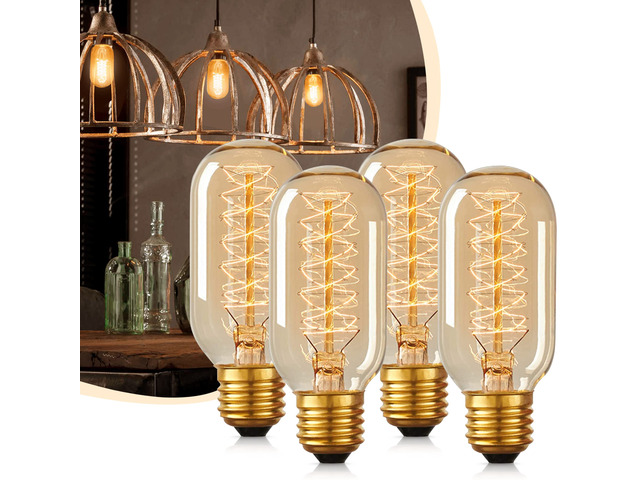 Edison Bulbs, Light Bulbs, Incandescent, Warm White, 60 Watt Amber Glass, T45, 110-130 Volts, E26 Bulb, Spiral Filament Lightbulbs, Dimmable...