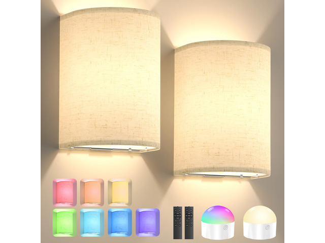 Battery Operated Rechargeable Wall Sconce Set of Two with 10000mAh Battery Wireless Wall Light with Magnetic Bulb - Dimmable 7 RGB Color Wall Lamp...