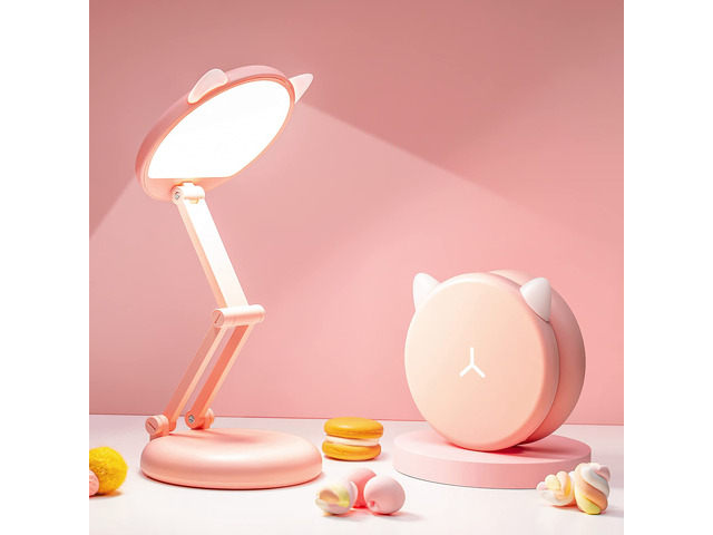 Cute Desk Lamp Pink Dorm Lamps for College Girls Foldable Portable Rechargeable Dimmable Cute Cat Lamp Kawaii Room Decor,College Dorm Decor for...