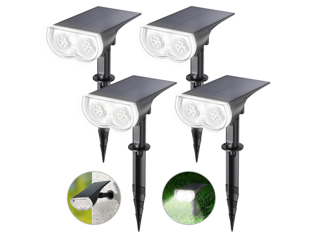 Solar Lights Outdoor Waterproof Landscape Spotlight Daylight 4 Pack Non-smart, 3 Lighting Modes, 6500K, Dusk to Dawn, In-Ground Wall-Mounted for...