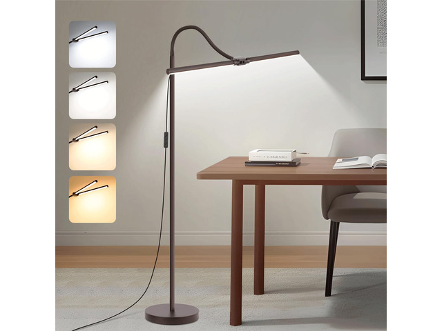 Floor Lamp, 18W/2000LM Bright LED Floor Lamp with Double Head, Adjustable Gooseneck Dimmable Craft Light for Sewing Tatoo Makeup, Eye Caring Brown...