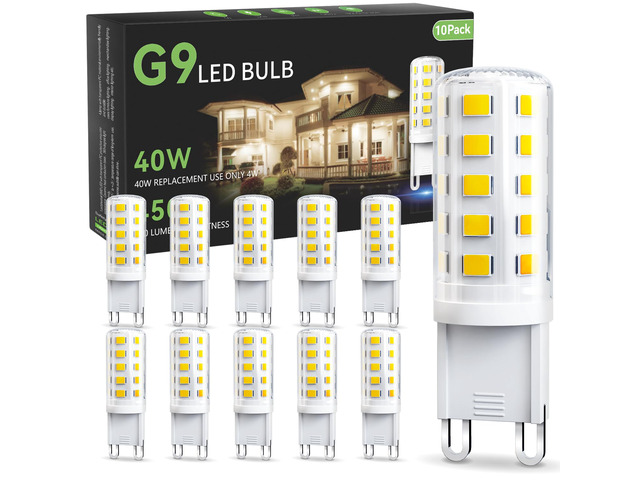 G9 LED Bulb 4W, 6000K Daylight 10 Pack, 40 Watt Eq, G9 Base, 120V T4 G9 Halogen Replacement, G 9 Bi-pin Base Light Bulbs for Chandelier, 450 LM 360...
