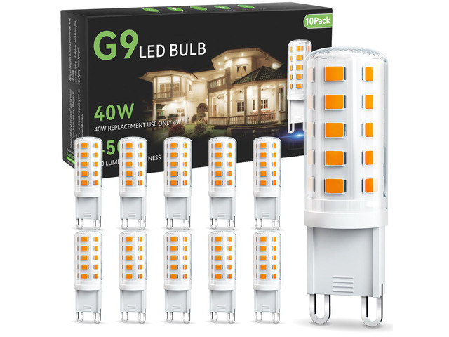 G9 LED Bulb 4W, 2700K Warm Soft White 10 Pack, 40 Watt Eq,G9 Base,120V T4 G9 Halogen Replacement, G 9 Bi-pin Base Light Bulbs for Chandelier, 450...