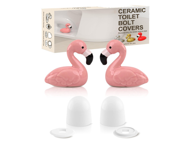 Flamingo Ceramic Toilet Bolt Covers Decorative, Pink Bathroom Decor, 2Pack Bolt Hole 1.18'', Covers Ugly Bolts, Tool-Free Install Screw Caps, Cute...